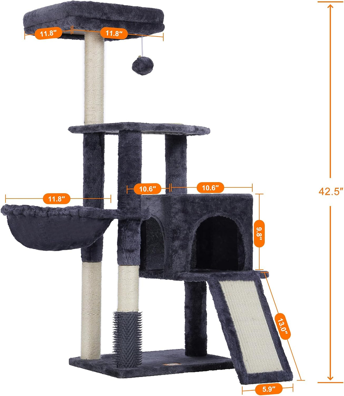 Heybly Cat Tree, 45.3" Cat Tower for Indoor Cats with Large Perch HCT202SG – Essentials for Cats - 42.5 inch / Smoky Gray - image 3