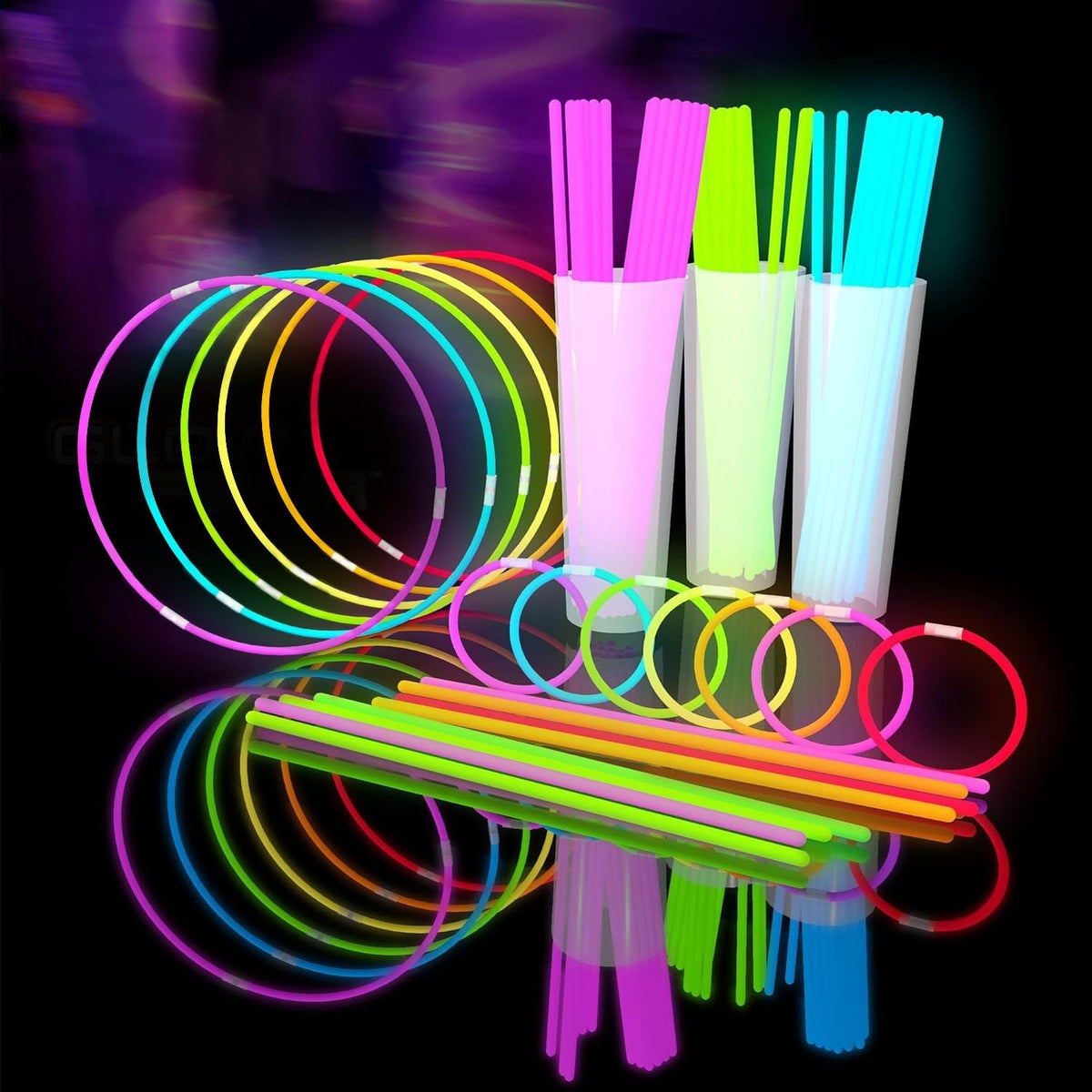Glow Fever 209-piece glow sticks bulk party pack with connectors and glasses - view 2