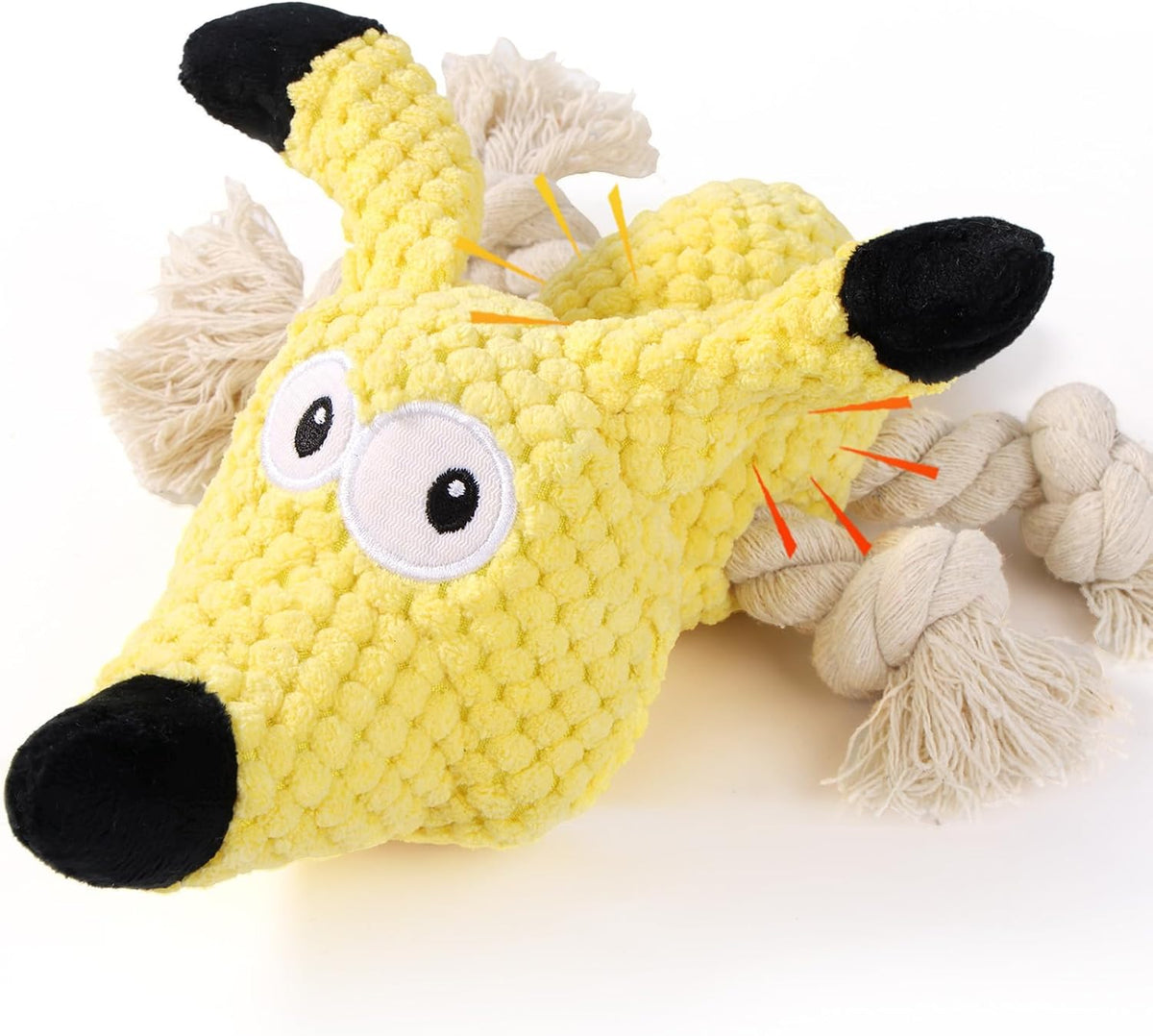 Letsmeet Plush Dog Toy with Crinkle Paper and Ropes - Yellow