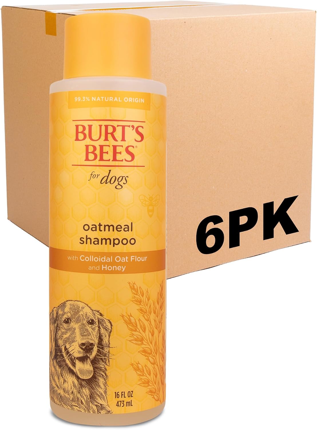 Burts Bees for Pets Oatmeal Dog Shampoo with Honey - Unscented / 16 Fl Oz (Pack of 6)