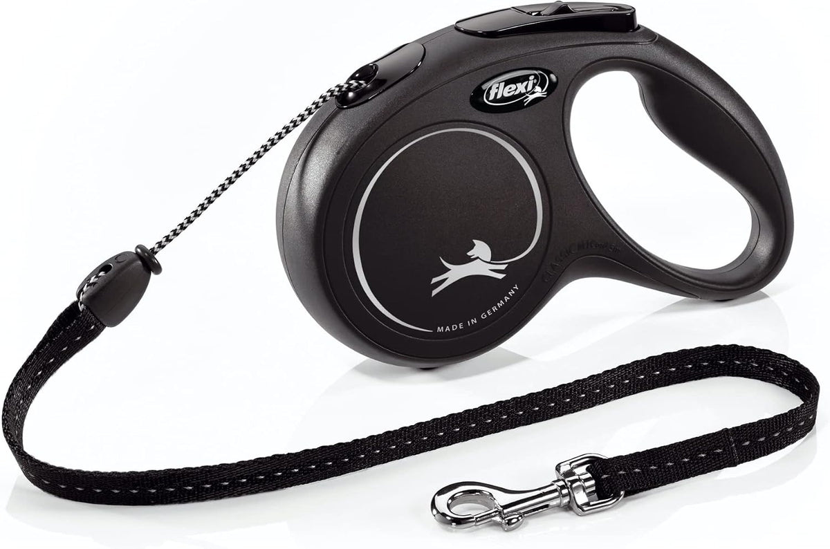 FLEXI Classic Cord Retractable Dog Leash - Black / Medium - 16 ft (Cord)