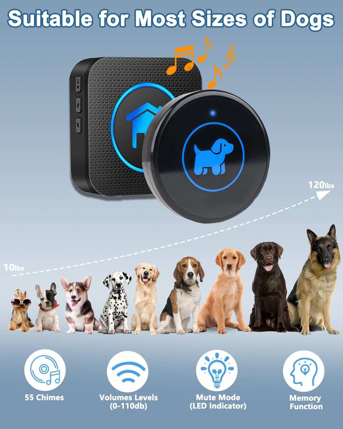 Dog Door Bell for Potty Training - Black – 2 Buttons - image 2