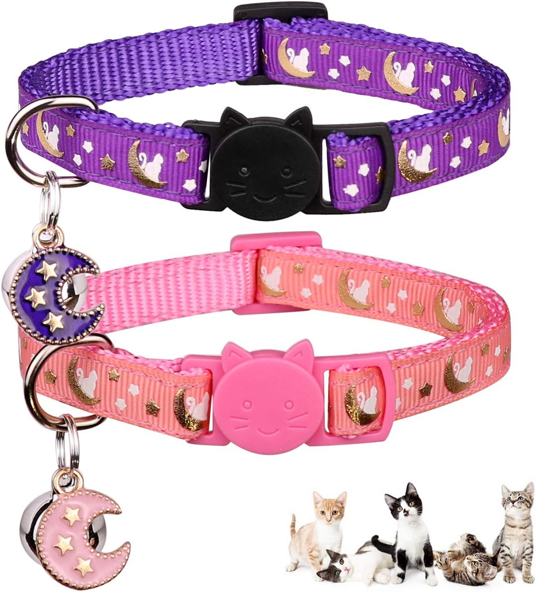 Baeuppit 2Pcs Breakaway Cats Collars Cat Collars for Boy & Girl Cats - 7.0-10.7'' / Pink+Purple