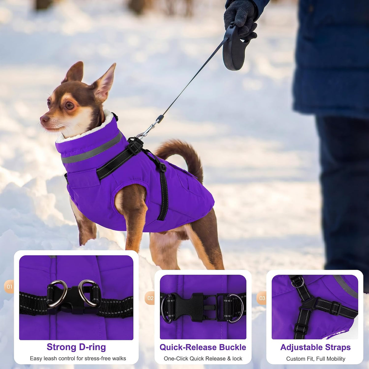 Dogcheer Dog Coat with Harness - Purple / X-Small(Chest:13.3"Back:9.8" Neck:10.2") - image 2