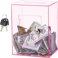 Hicocool Clear Acrylic Piggy Bank with Lock & Key - Pink