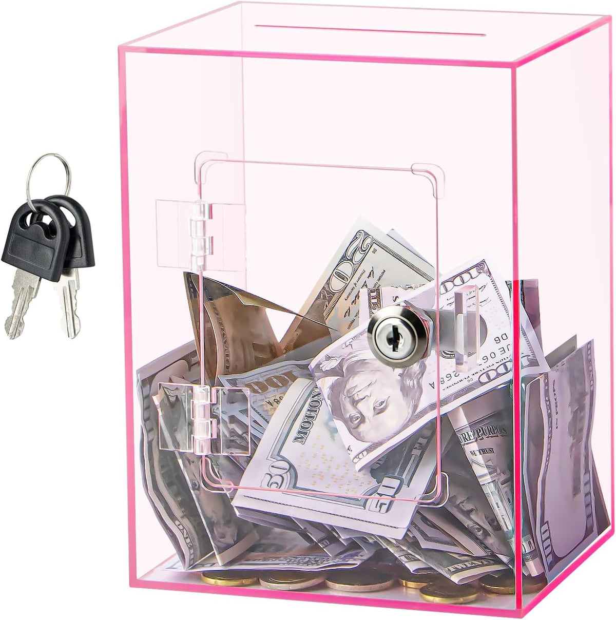 Hicocool Clear Acrylic Piggy Bank with Lock & Key - Pink