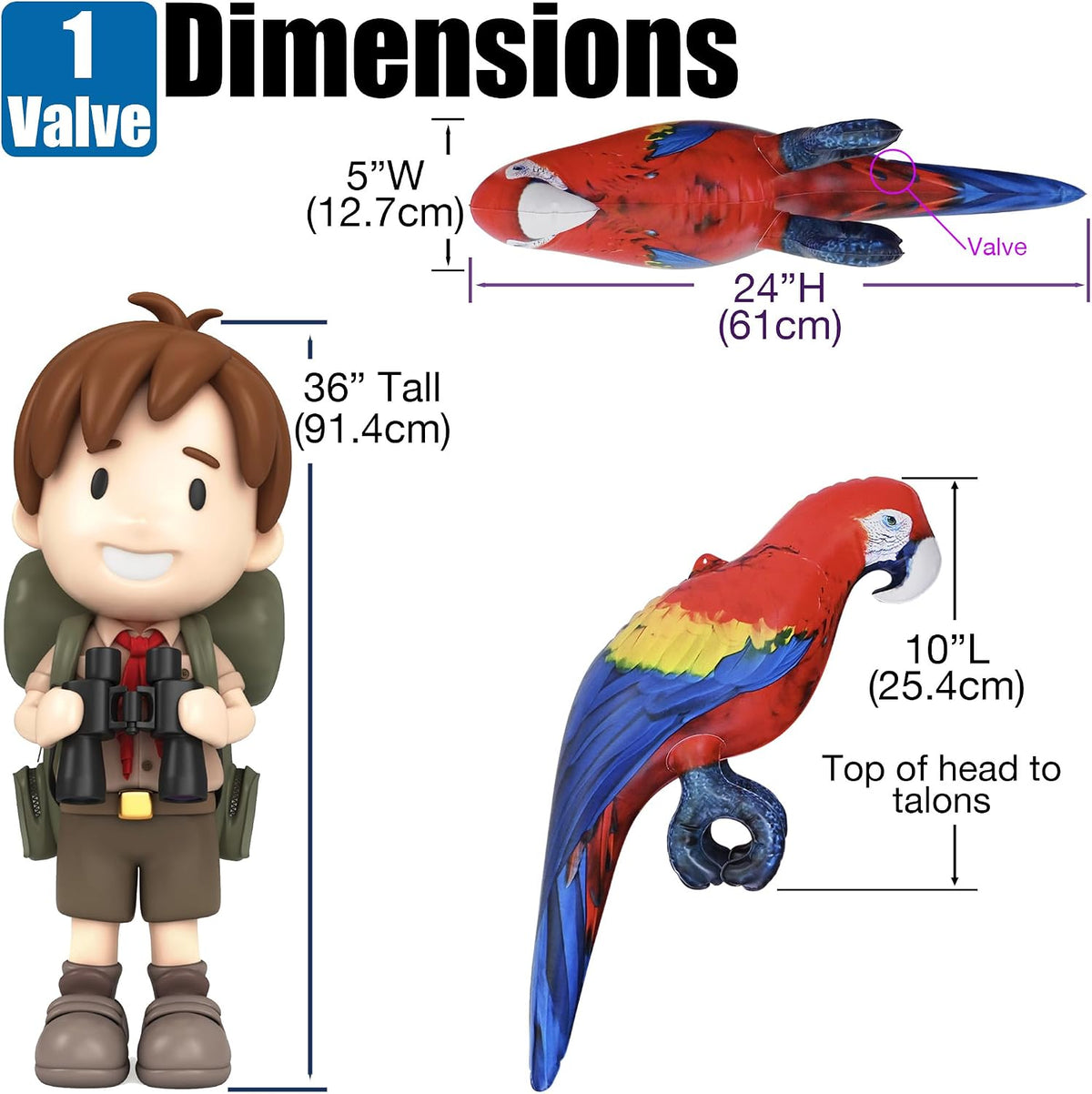 Jet Creations 37" Inflatable Standing Cow - Parrot: Yellow Red and Blue - image 2