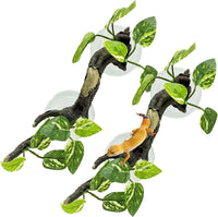 2-piece resin reptile climbing branch set with suction cups and leaves