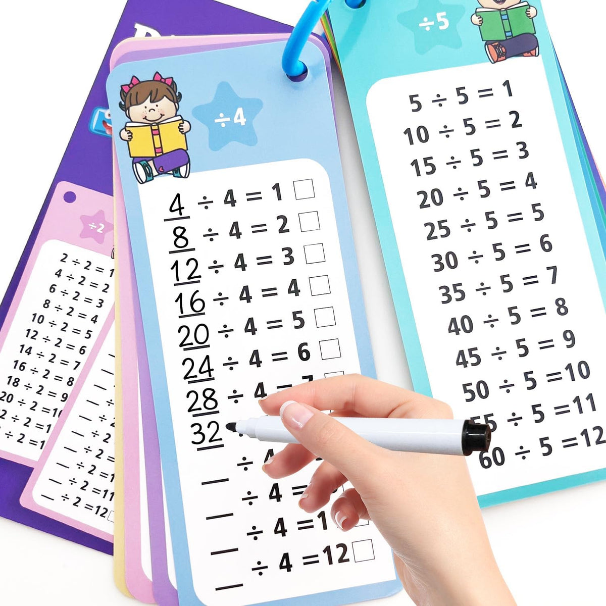 Anemeeoke 1-12 multiplication flash cards with dry erase markers and binder ring - view 3