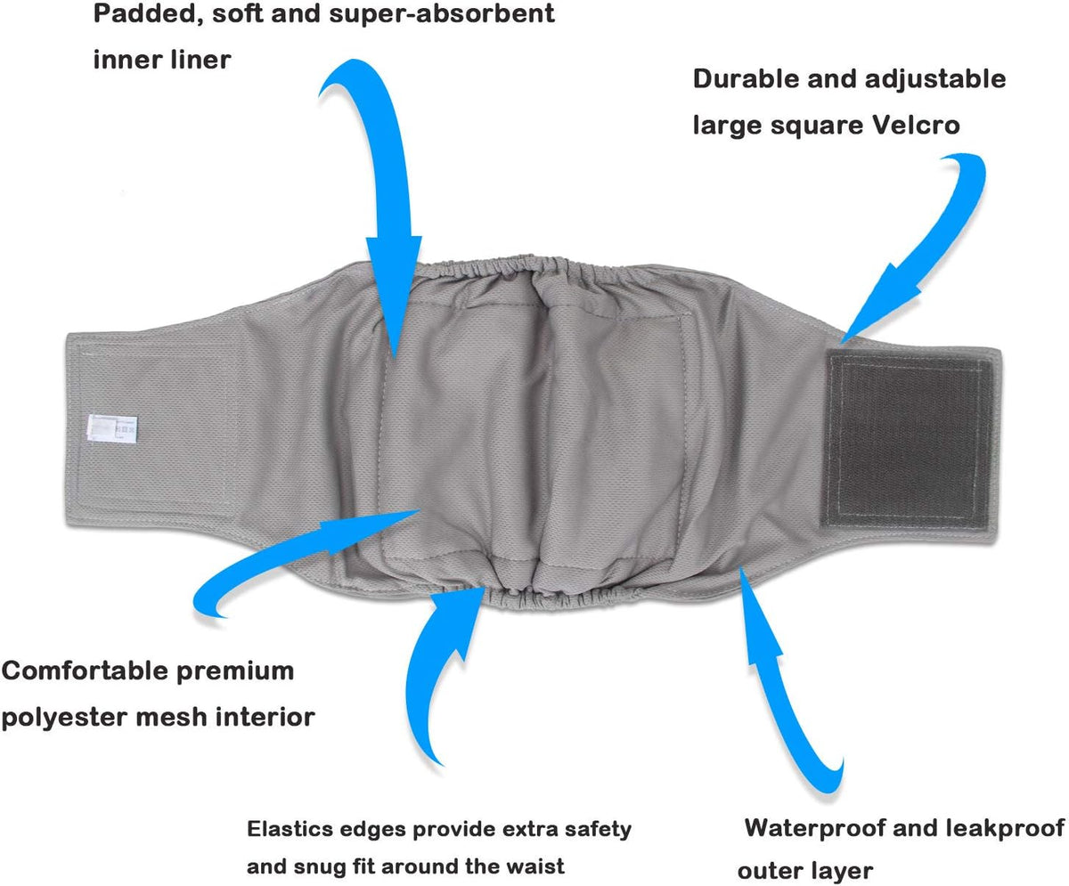 Teamoy Male Dog Belly Band, Reusable Wrap Dog Diapers - Small (Pack of 3) / Black+gray+dark Blue(gray Lining) - image 2