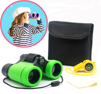 Kids Binoculars Ages 3-12 with Compass & Whistle – Fun for Kids & Family - Green