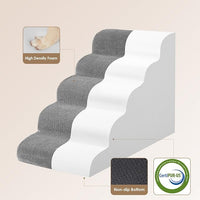 EHEYCIGA Curved Dog Stairs Ramp for High Beds, 5-Step Extra Wide Dog Steps for Small Dogs and Cats, Pet Stairs for High Bed Climbing, Non-Slip Balanced Pet Step Indoor, Grey