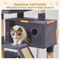 Taoqimiao Cat Tree 57.5-Inch, Cat Tower for Indoor Cats Large Adult, Extra Large Cat Condo, 8 Sisal Scratching Posts, Metal Frame Cozy Hammock, Durable Scratch Board, 2 Top Perches, Smoky Gray MS026G