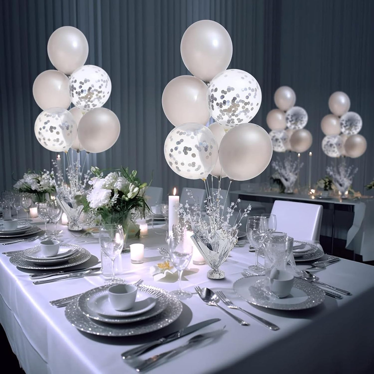 FUBININA Birthday Party Centerpieces Table Decorations Metallic Foil - Silver - image 3