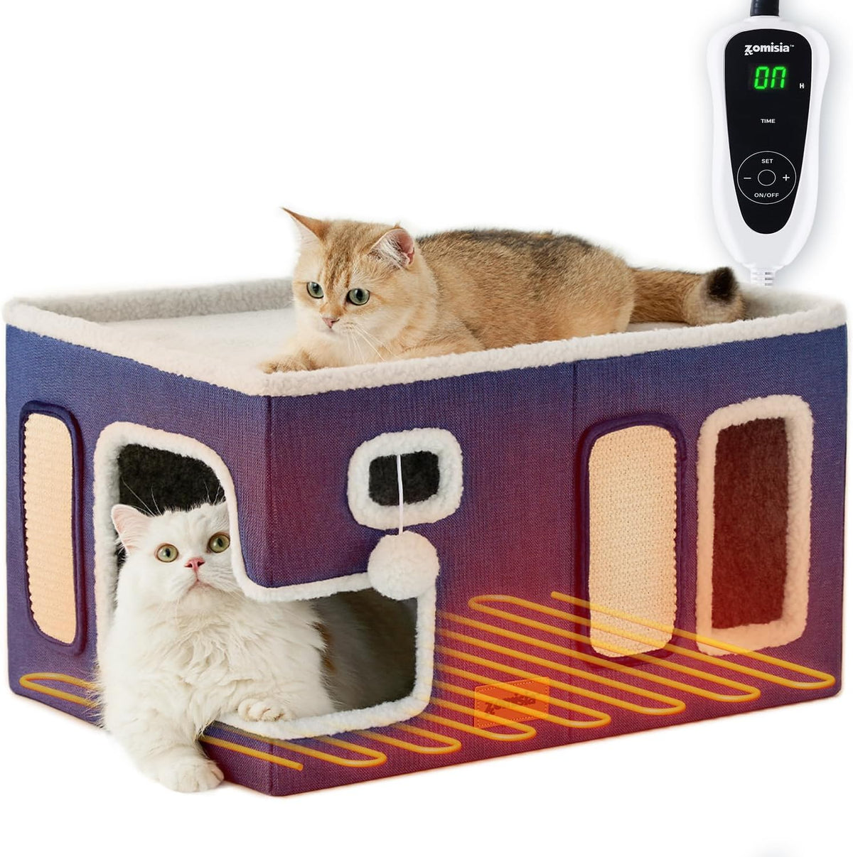 Heated Cat House Bed for Indoor Cats - Navy / Extra Large / With Heating Pad