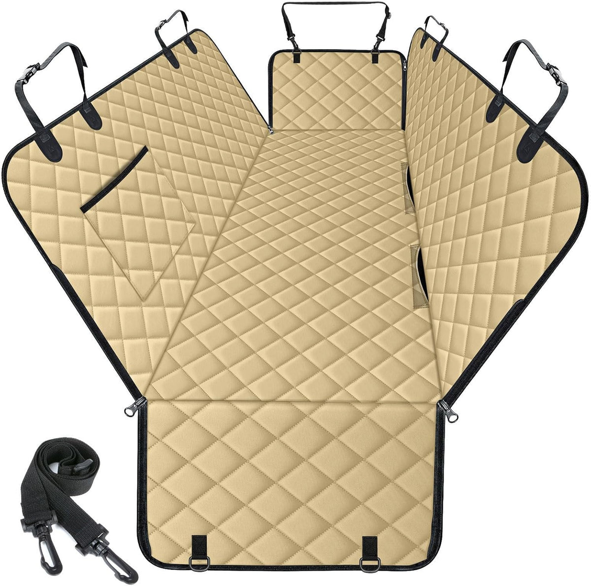 Waterproof Dog Car Seat Cover for Back Seat, Pet Hammock, L - Khaki,Black / Large,Standard