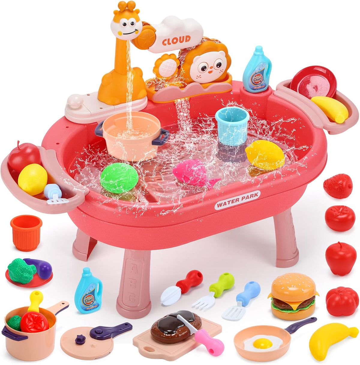 HOLYFUN Kids Kitchen Playset - Red