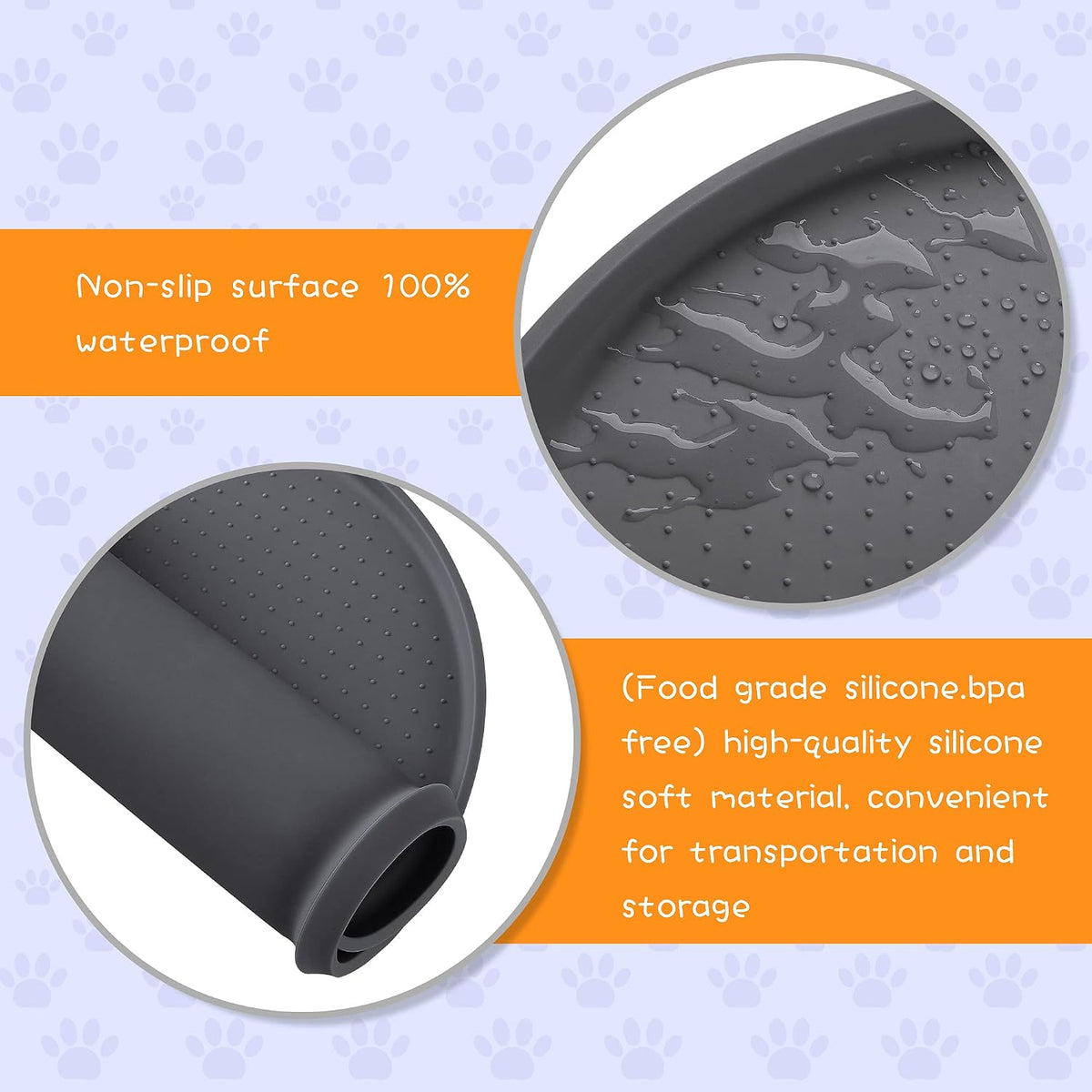 100% Waterproof 0.5" Raised Edge BPA Free Silicone Dog Food Mat - 19x12x0.5 Inch / Gray - image 3