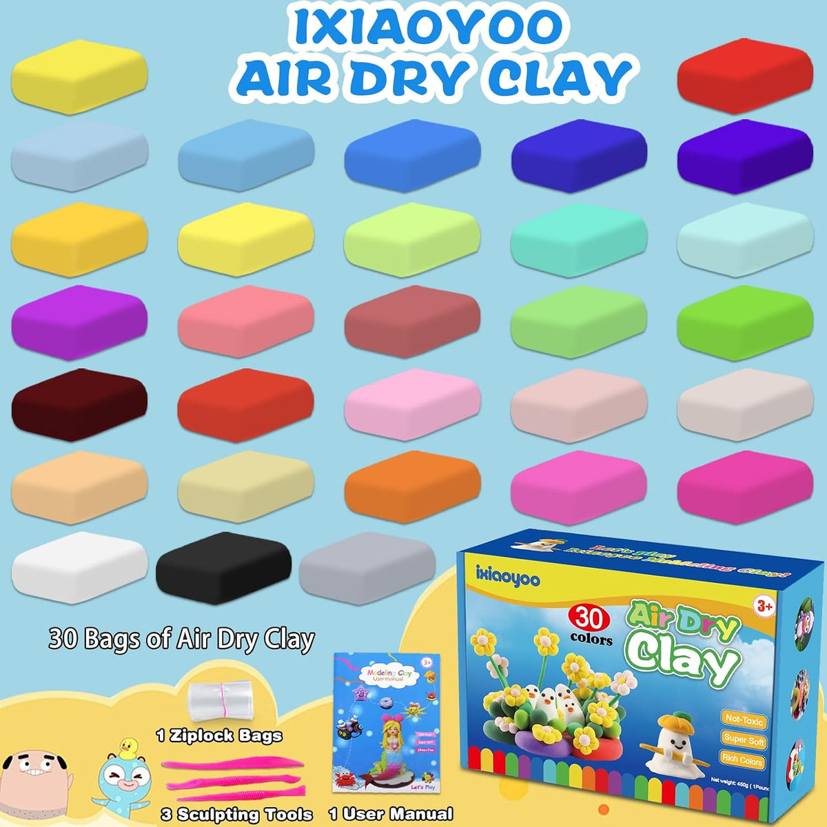 Ixiaoyoo Air Dry Clay, 30 Colors Foam Modeling Clay for School Projects – Fun for Kids & Family - 30 Colors - image 2