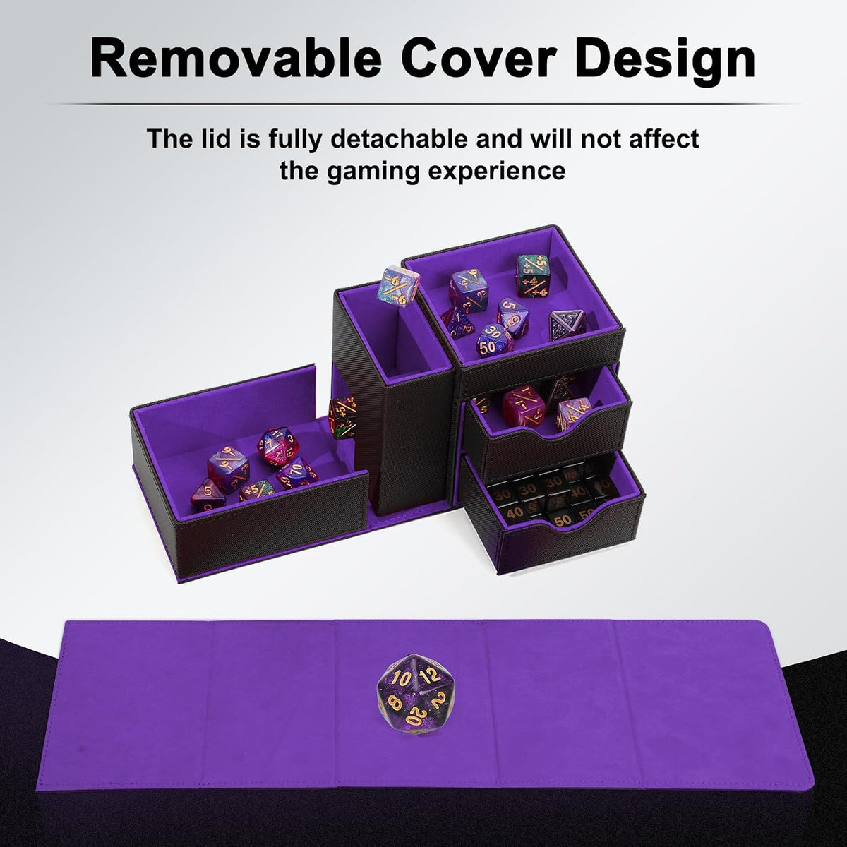Stepane dice tray and dice tower storage box in black and red PU leather with drawers - view 20