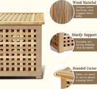 Bench with Storage, Acacia Laundry Hamper with Seat, Storage Benches with Seating for Entryway, Living Room, Bedroom, Bathroom (15.7x19.7x17.7in)