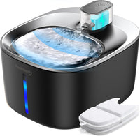 FEELNEEDY Wireless Cat Water Fountain Stainless Steel with Sensor - Black Fountain(2 Filters)