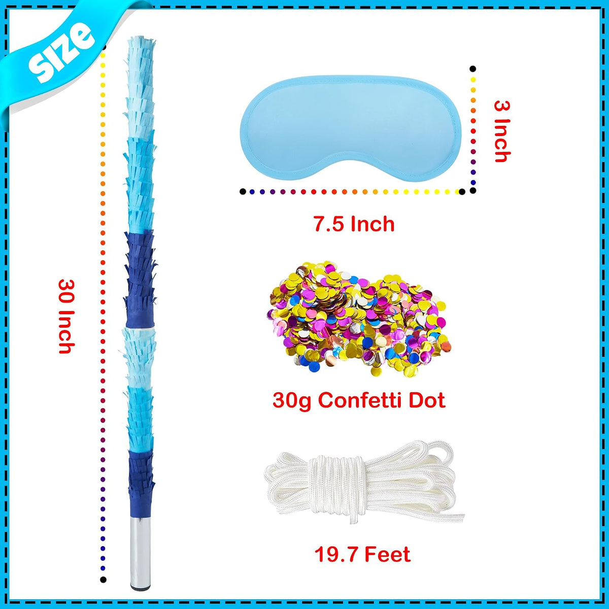 PCFING 30 inch rainbow piñata stick kit with blindfold and rope - view 22
