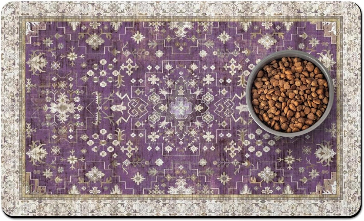 Pet Food Mats for Floor, Absorbent Dog Mat for Food and Water Dispenser Mat, Dog Food Mat Quick Dry - Purple / 24"L x 16"W