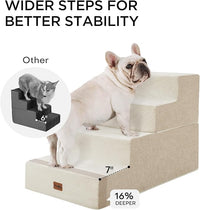 Made4Pets Dog Steps for Bed, Extra Wide Dog Stairs for High Bed Couch Sofa, 35D Foam Pet Steps for Small Dogs and Cats, Non-Slip Bottom Pet Stairs, Beige, 4 Steps