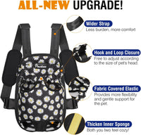 Pawaboo Pet Front Carrier Backpack for Small Medium Dogs – Essentials for Dogs - Black Daisy Print / Medium (Pack of 1) - image 4