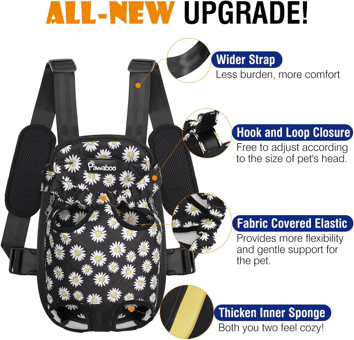Pawaboo Pet Front Carrier Backpack for Small Medium Dogs – Essentials for Dogs - Black Daisy Print / Medium (Pack of 1) - image 4