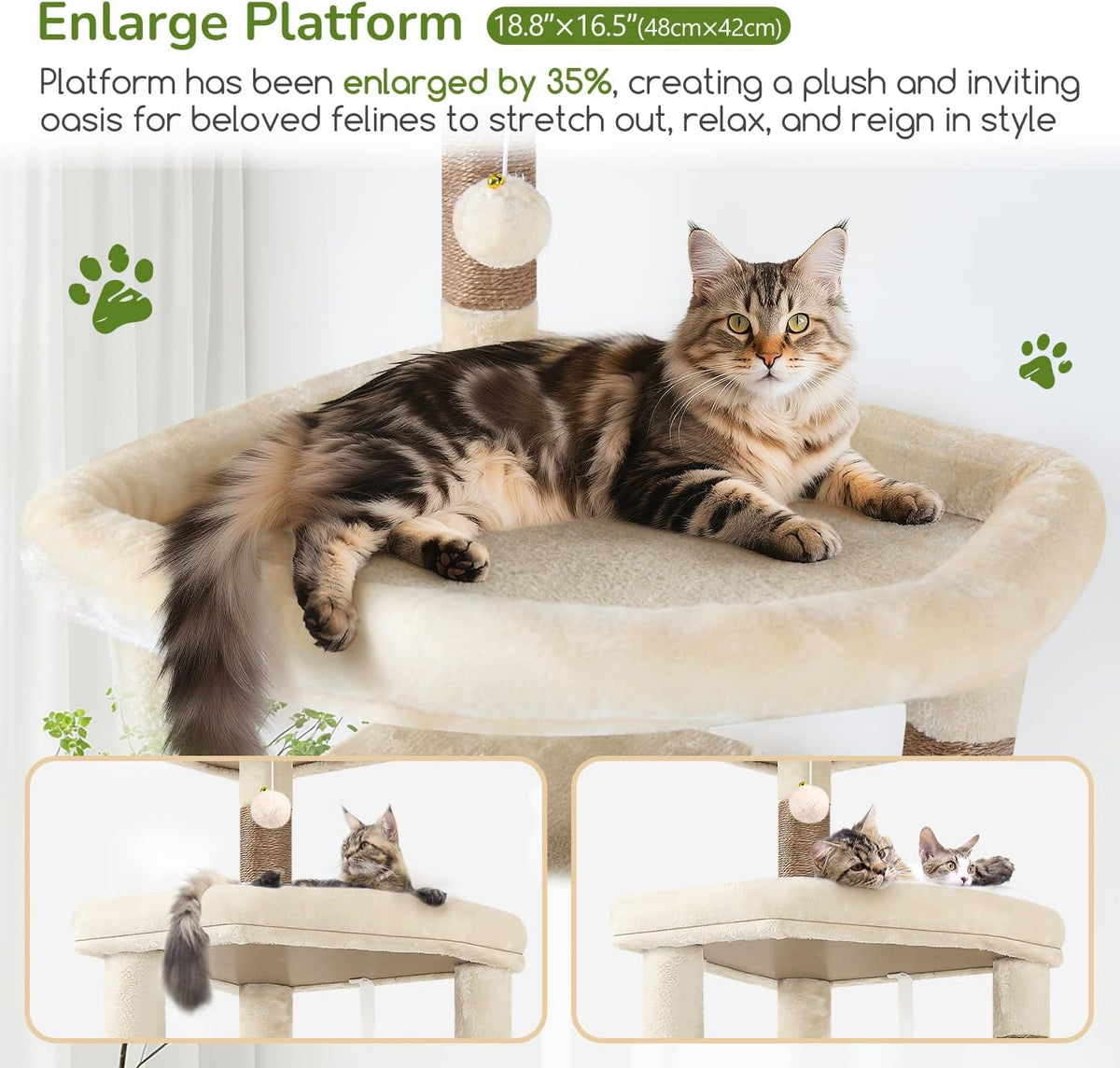 Globlazer 65in Sturdy Cat Tree Tower for Indoor Large Cats, S65 - 65inch / Beige - image 2
