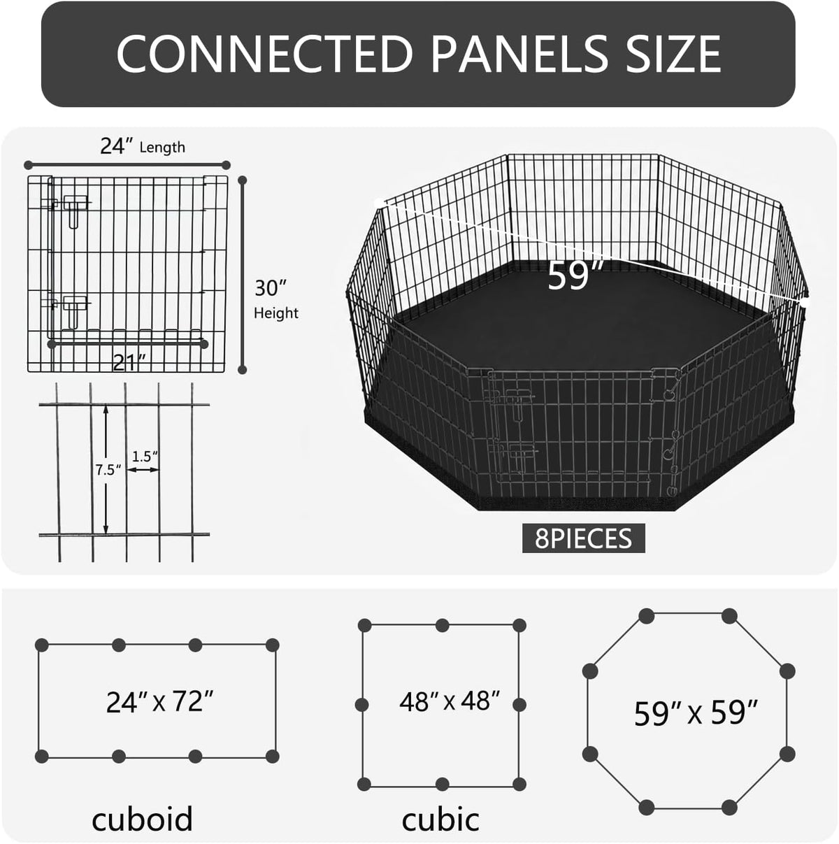 Foldable Metal Dog Exercise Pen/Pet Puppy Playpen Kennels Yard Fence - Black / 30''H / Playpen+Bottom Pad - image 3