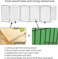 ZJSF Freestanding Dog Fence Indoor, Foldable Dog Gate for Doorways, Stairs or Hallways, Sturdy Wood Extra Wide Pet Gate with Support Feet for The House, White, 24 "Height-6 Panels
