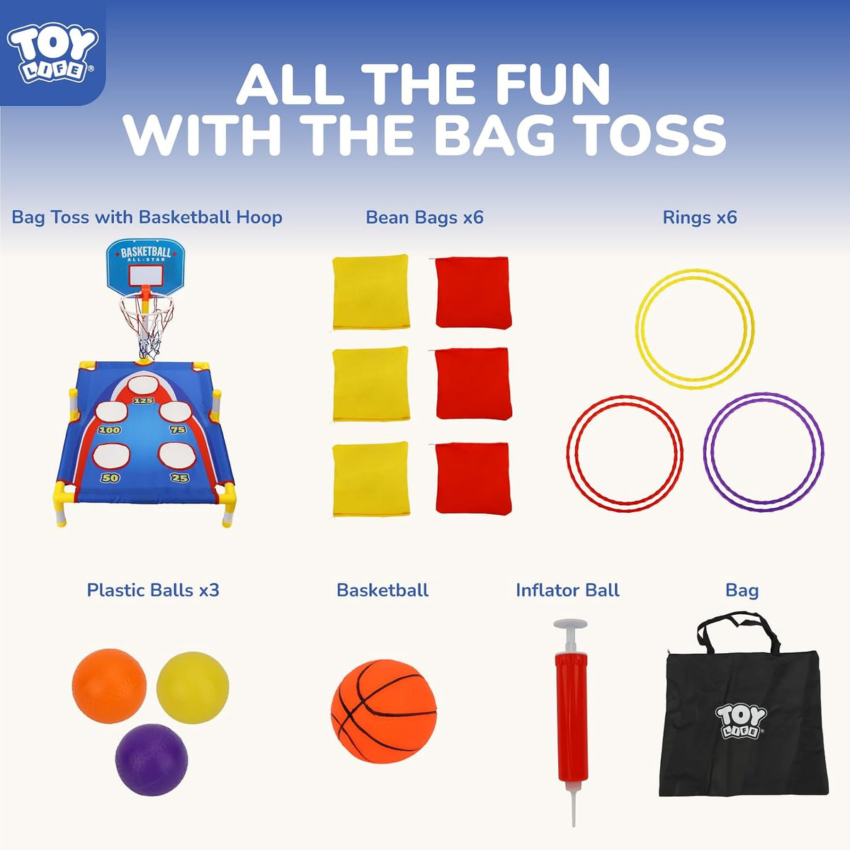 TOY Life Bean Bags Toss Carnival Games, Cornhole - 3-in-1 Game with Basketball Hoop and Ring Toss - image 3