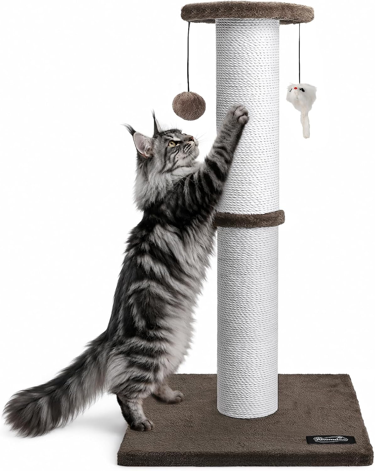 34-Inch Tall Cat Scratching Post for Large Cats, Stable Base - Brown