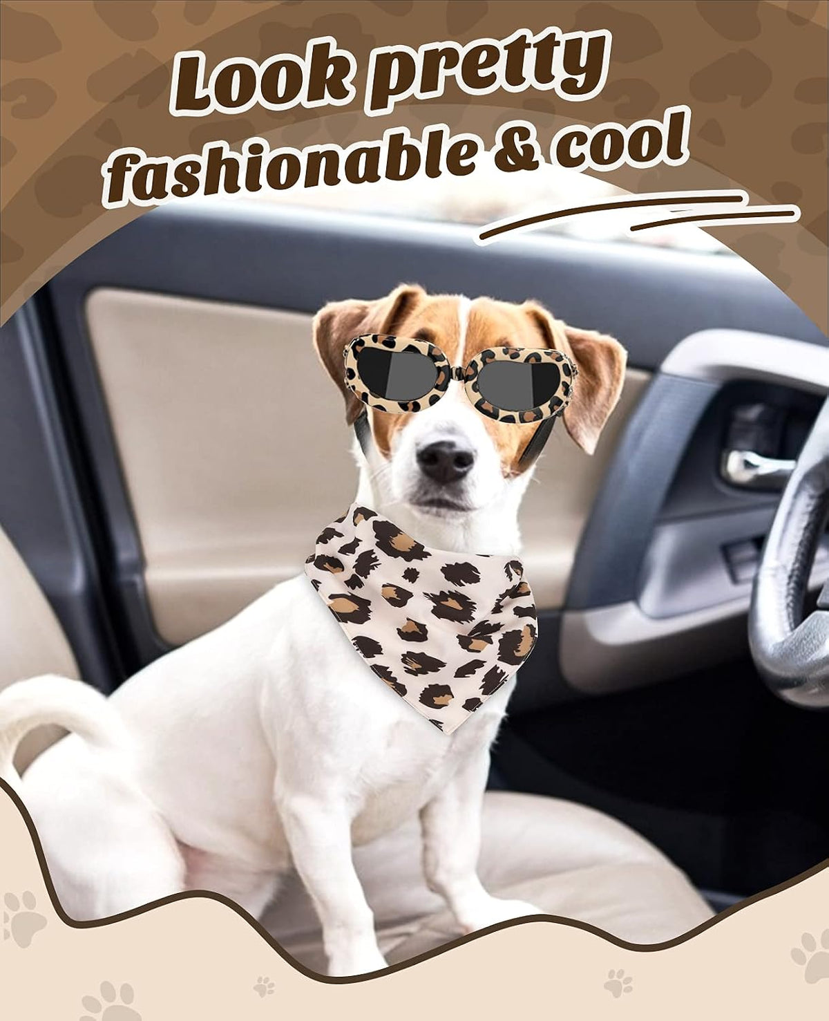 Lewondr Small Dog Sunglasses UV Protection Heart Shape Dogs Goggles - Black Brown Leopard / Solid - image 2