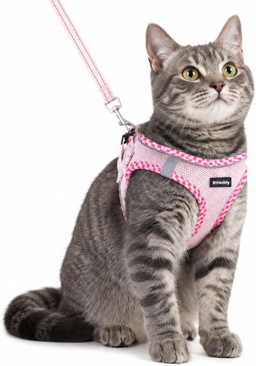 Rttochfy Cat Harness and Leash Set, Escape Proof Kitten Harness - XXS (Chest:11"-12") / Pink