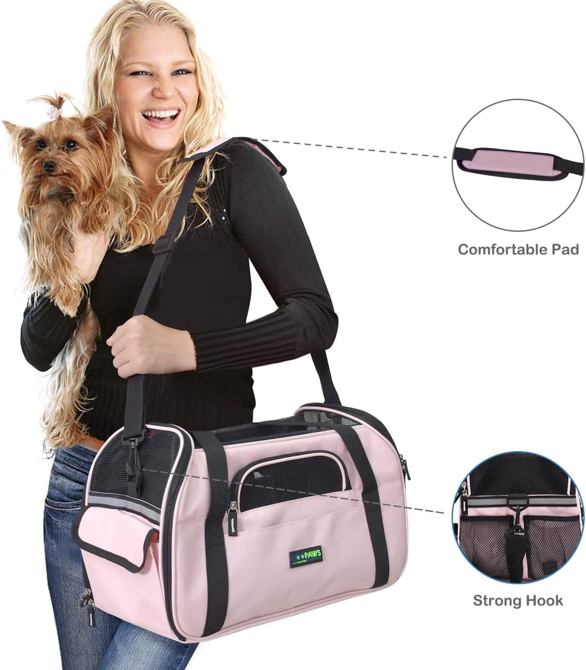 JESPET Soft-Sided Airline-Approved Dog & Cat Carrier Travel Bag – Essentials for Cats - 17.0"L x 9.0"W x 11.5"H / Pink - image 3