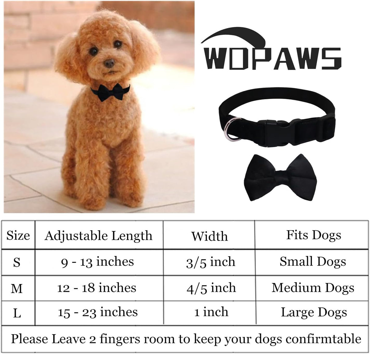 Dog Collar with Bowtie Soft Velvet Material with Quick Release Buckle - M / Black - image 3