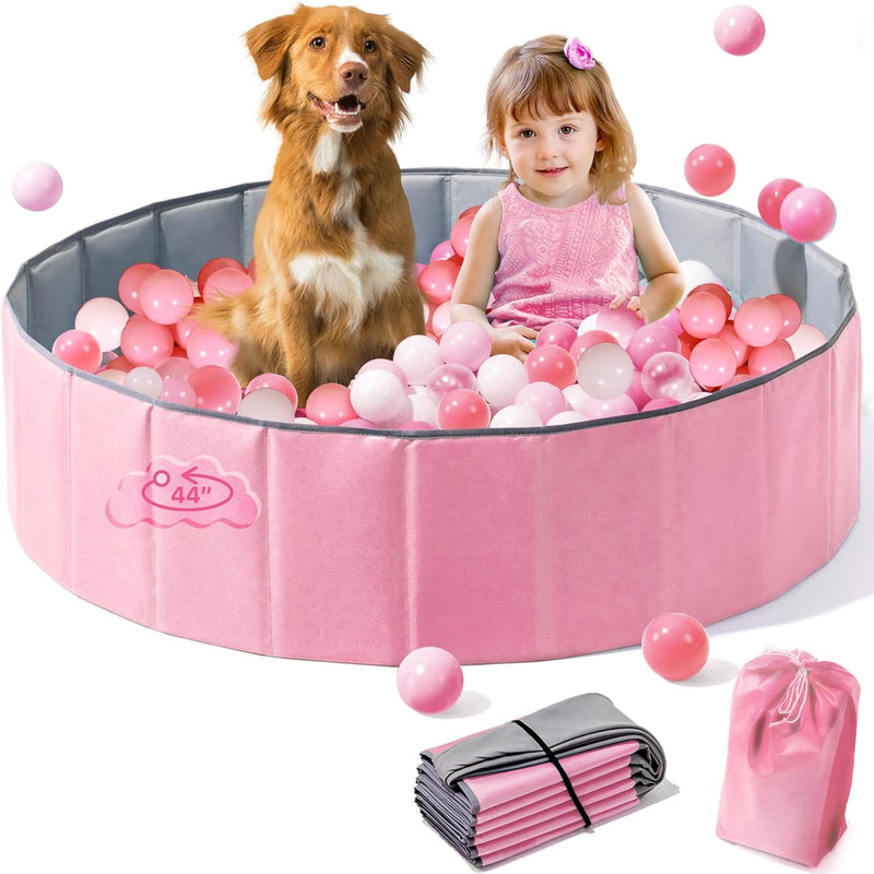 Hikiddy 44-Inch Foldable Ball Pit for Toddlers and Dogs - Pink