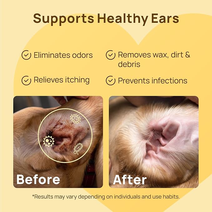 HICC PET Dog Ear Wipes Finger 100 Count Dog Ear Cleaner Wipes for Dogs & Cats, Dog Ear Infection Treatment to Relieve Ear Itching & Inflammation, Remove Ear Wax, Dirt, Smelly - Unscented