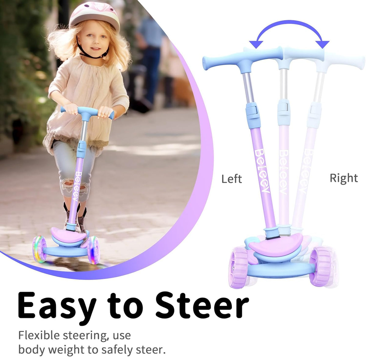 BELEEV A8 Scooter for Kids Ages 3-12 - Purple - image 4