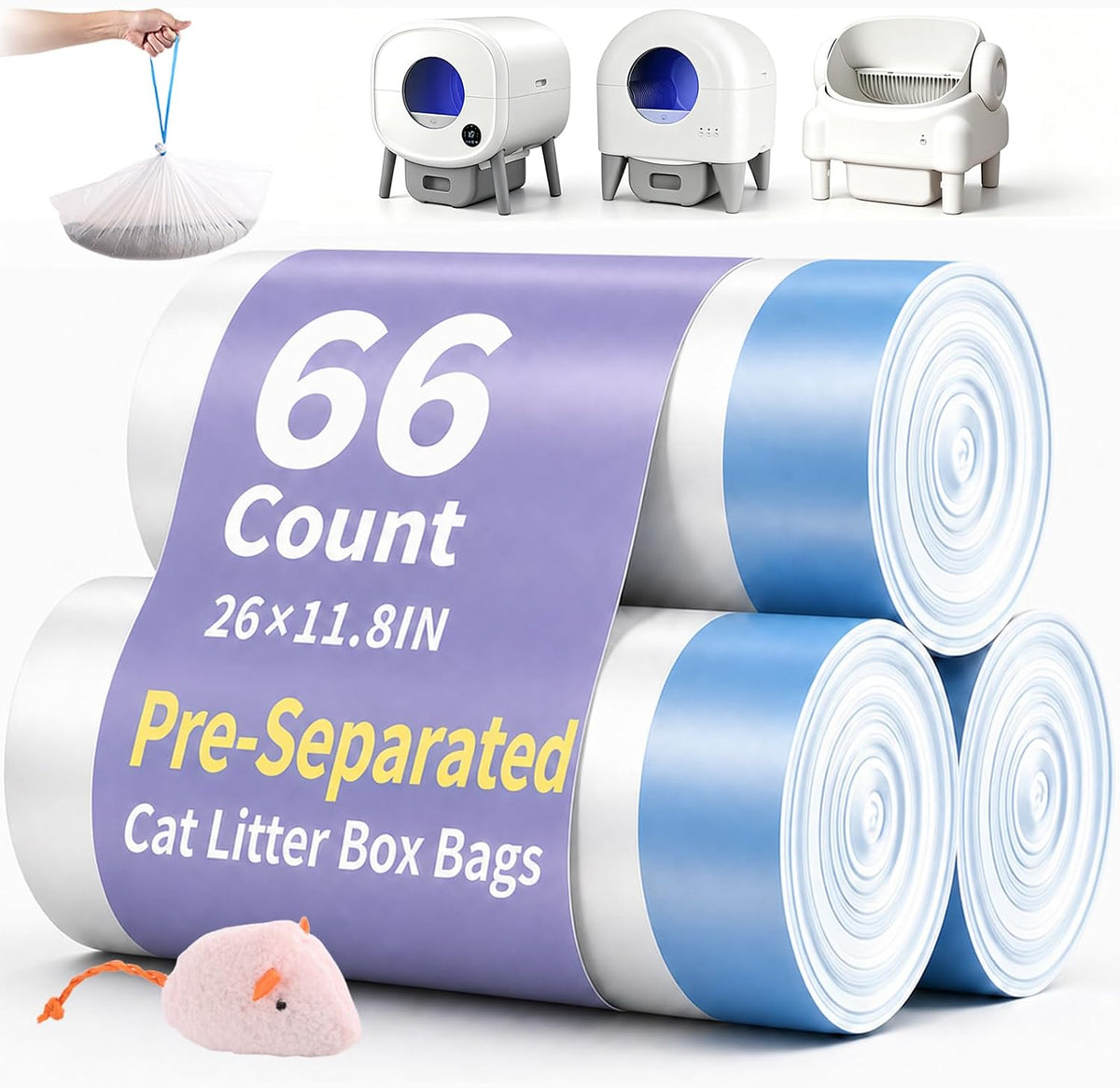 66 Count 26"x11.8" Cat Litter Box Bags Liners for Automatic Cat - Unscented / 66 Count (Pack of 1)
