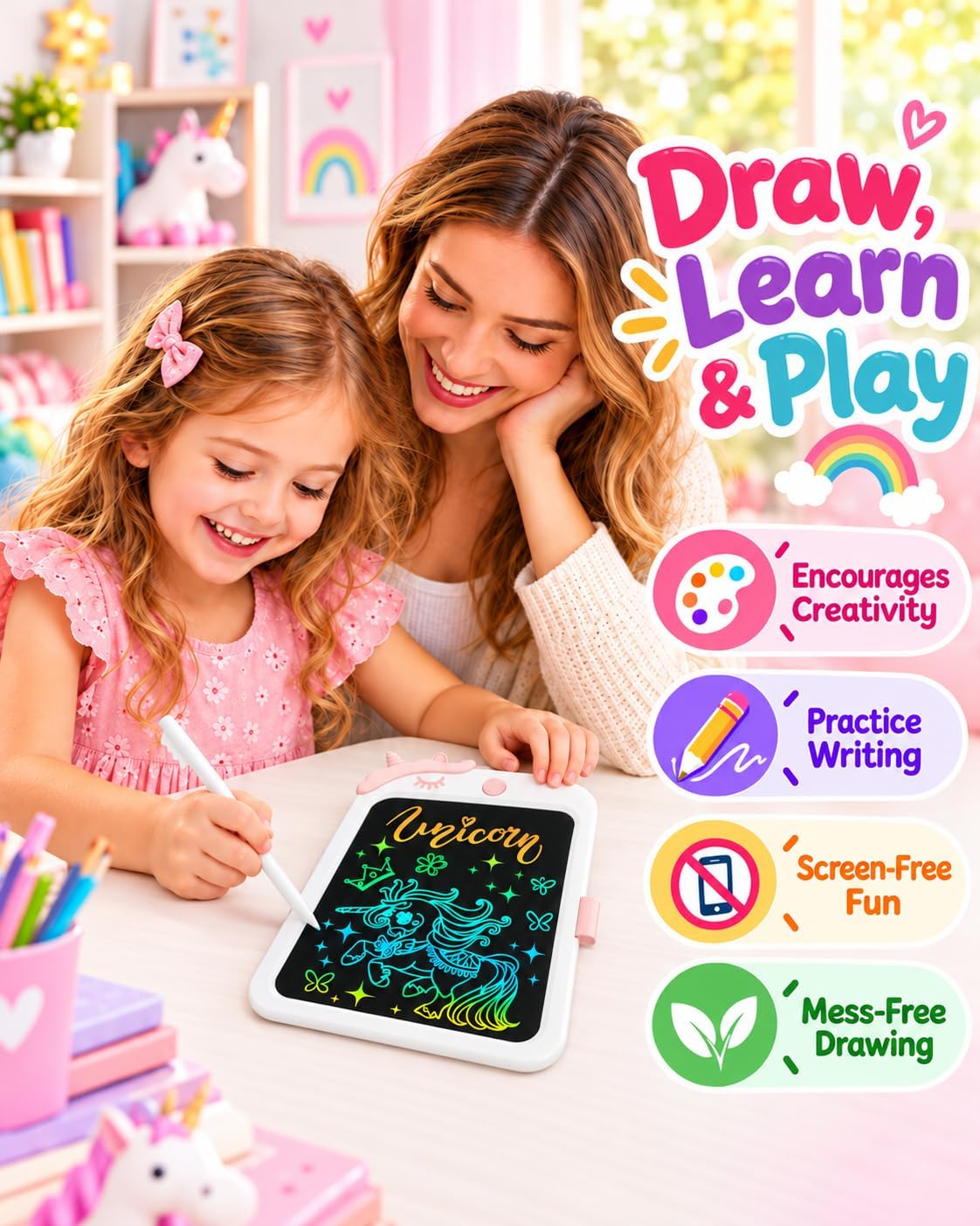 8.5 Inch LCD Doodle Board Tablet Toy - 10 Inch - White Pink - image 4