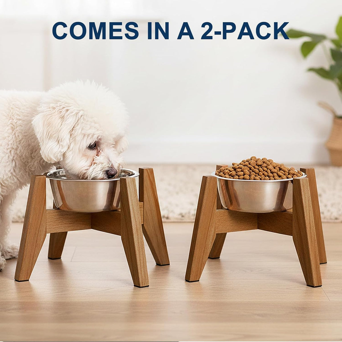 Raised Wooden Dog Bowl Stand for Large Dogs, Fits 9 Inch Bowls – Essentials for Dogs - Small - 2 Pack - image 2