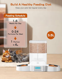 HoneyGuaridan Automatic Cat Feeder for Two,3.5L Cat Food Dispenser with Stainless Steel Bowl,Timed Feeder Programmable 1-6 Meals Control, Dual Power Supply,Desiccant Bag,10s Meal Call