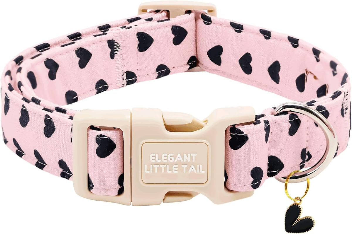 Elegant little tail Dog Collar - Black Hearts / Medium (Pack of 1)