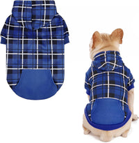 Plaid Dog Hoodie - British Style Warm Dog Sweater Shirt with Leash Hole,Pitbull Clothes - Navy Blue / S-Medium