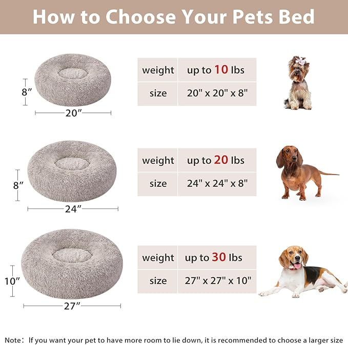 WNPETHOME Calming Dog Bed Cat Bed Donut, Faux Fur Pet Bed Self-Warming Donut Cuddler, Comfortable Round Plush Dog Beds (20 x 20 inch, Light Coffee)